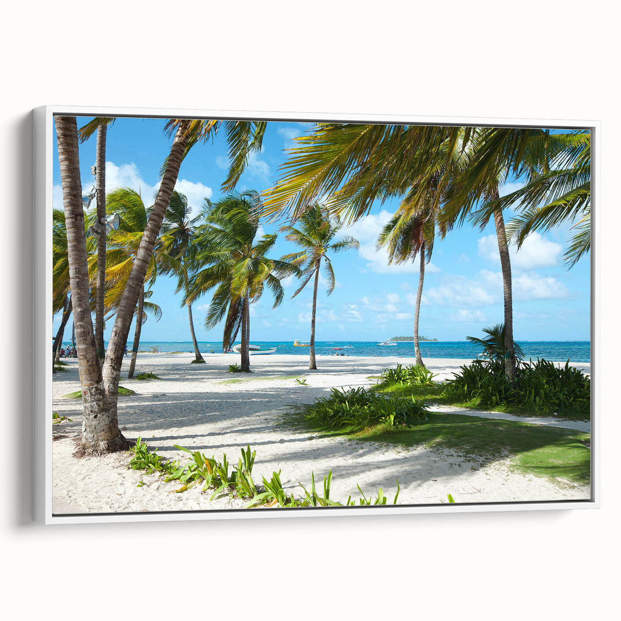 Vintage poster art of a colorful Colombian landscape on a framed canvas, ideal for living room decor.