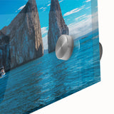 Mid-century modernist style large abstract wall art of Galapagos scenery on acrylic glass, ideal for dining room art.