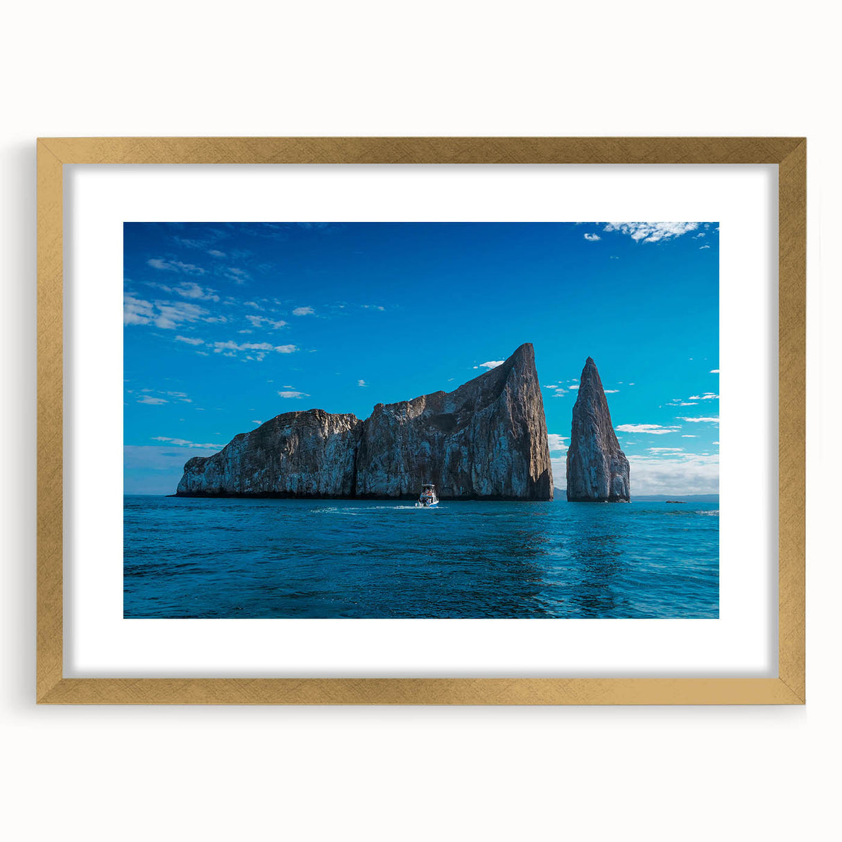 Extra large wall art featuring an abstract depiction of the Galápagos scenery in textured gold and green tones.