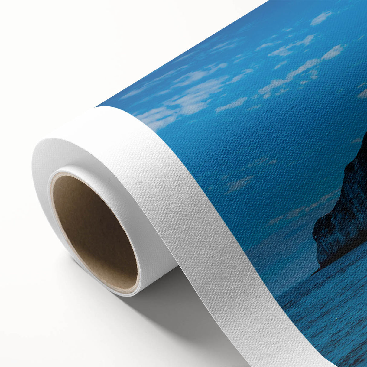 Art deco poster of Galapagos scenery on rolled canvas, featuring muted earth tones, ideal for nursery wall art.