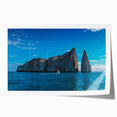 Rolled print of Galapagos scenery with lush green landscapes and vibrant blue skies, ideal for dining room wall art.