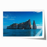 Rolled print of Galapagos scenery with lush green landscapes and vibrant blue skies, ideal for dining room wall art.
