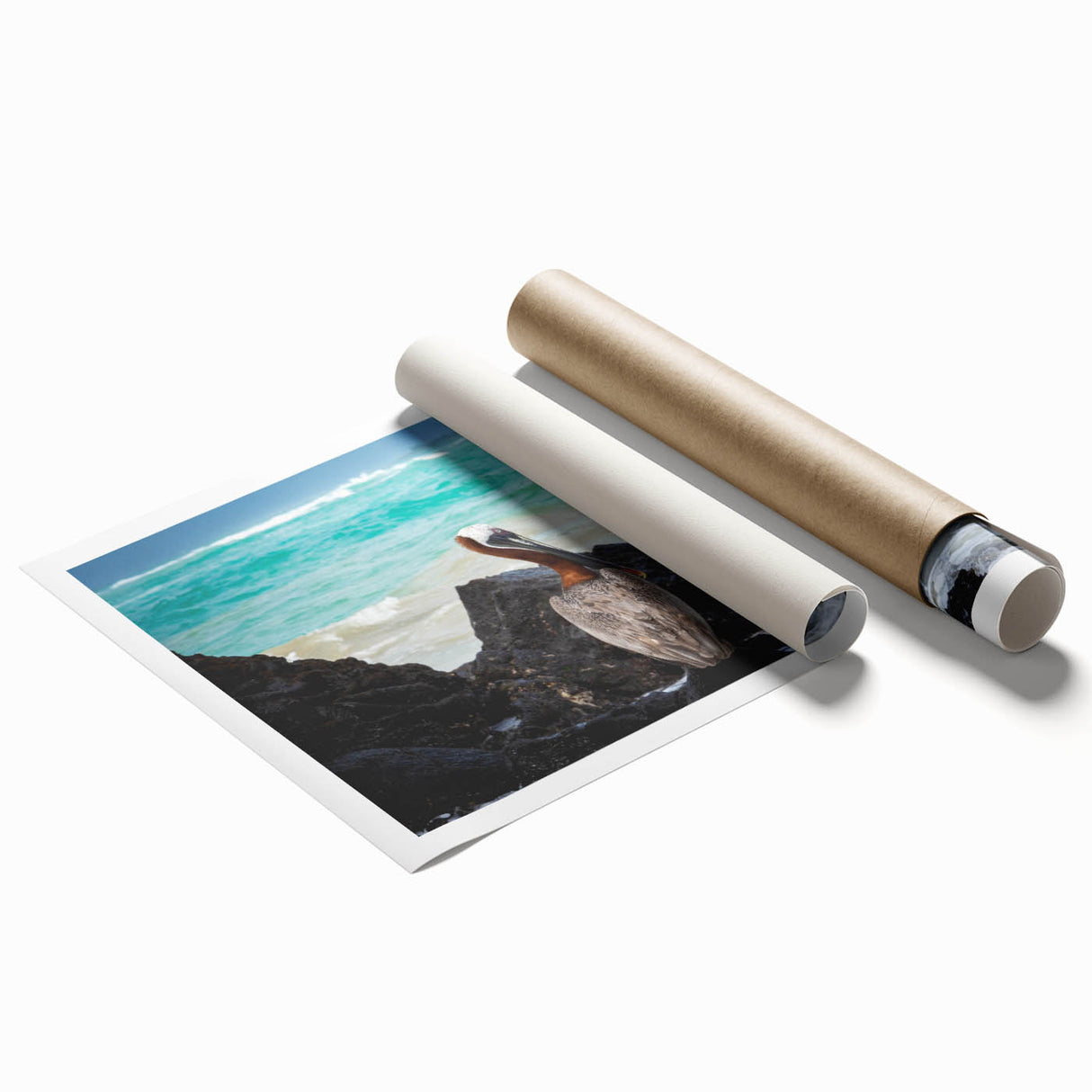 Extra large rolled print of a serene Ecuadorian landscape with soft floral motifs in subdued earth tones.