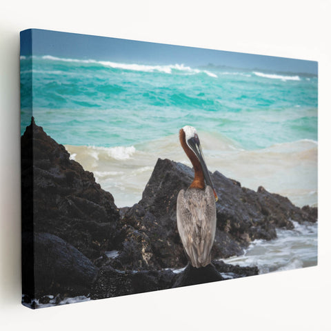 Large stretched canvas wall art of a scenic Ecuador landscape in vivid green and blue tones, ideal for kitchen decor.