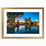 Extra large abstract art print featuring textured scenery of South America, in muted earth tones, framed in gold.