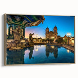 Framed canvas featuring a vintage-style landscape painting of a Peruvian scene in black and gold tones.