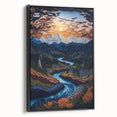 Black and white framed canvas of Denali, Alaska landscape, ideal for bedroom wall art.