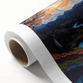 Art Deco poster of Denali, Alaska scenery on rolled canvas, featuring cool blue and white tones, ideal for nursery wall art.