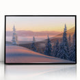 Large abstract wall art depicting a serene Alaska landscape in muted gray and blue tones, framed in black acrylic.