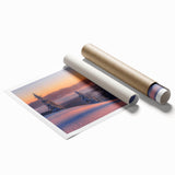 Alaskan landscape with floral accents in soft pastels on a large rolled canvas, suitable for bathroom or living room decor.