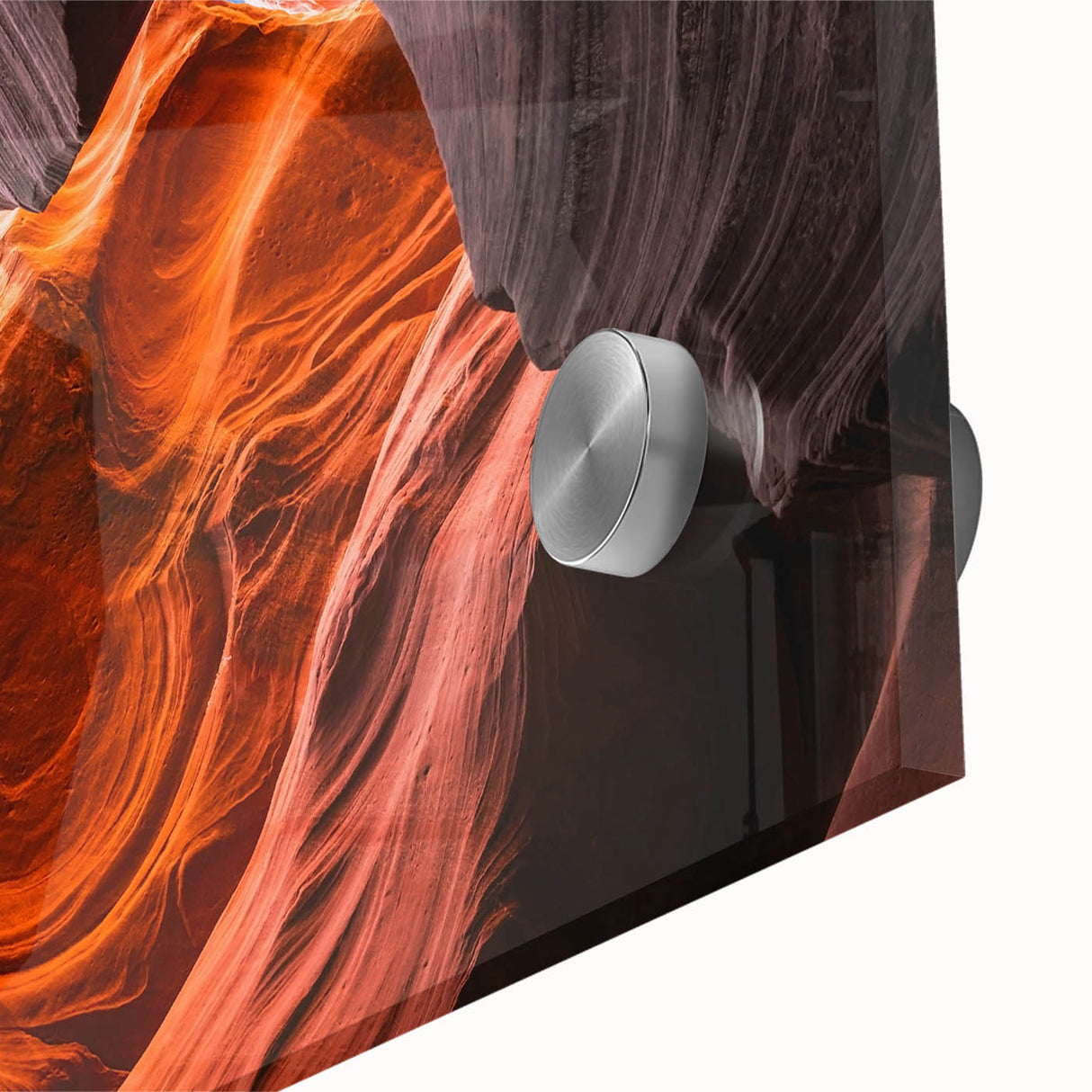 Mid-century modernist large abstract art print of Antelope Canyon in muted earth tones on acrylic glass.