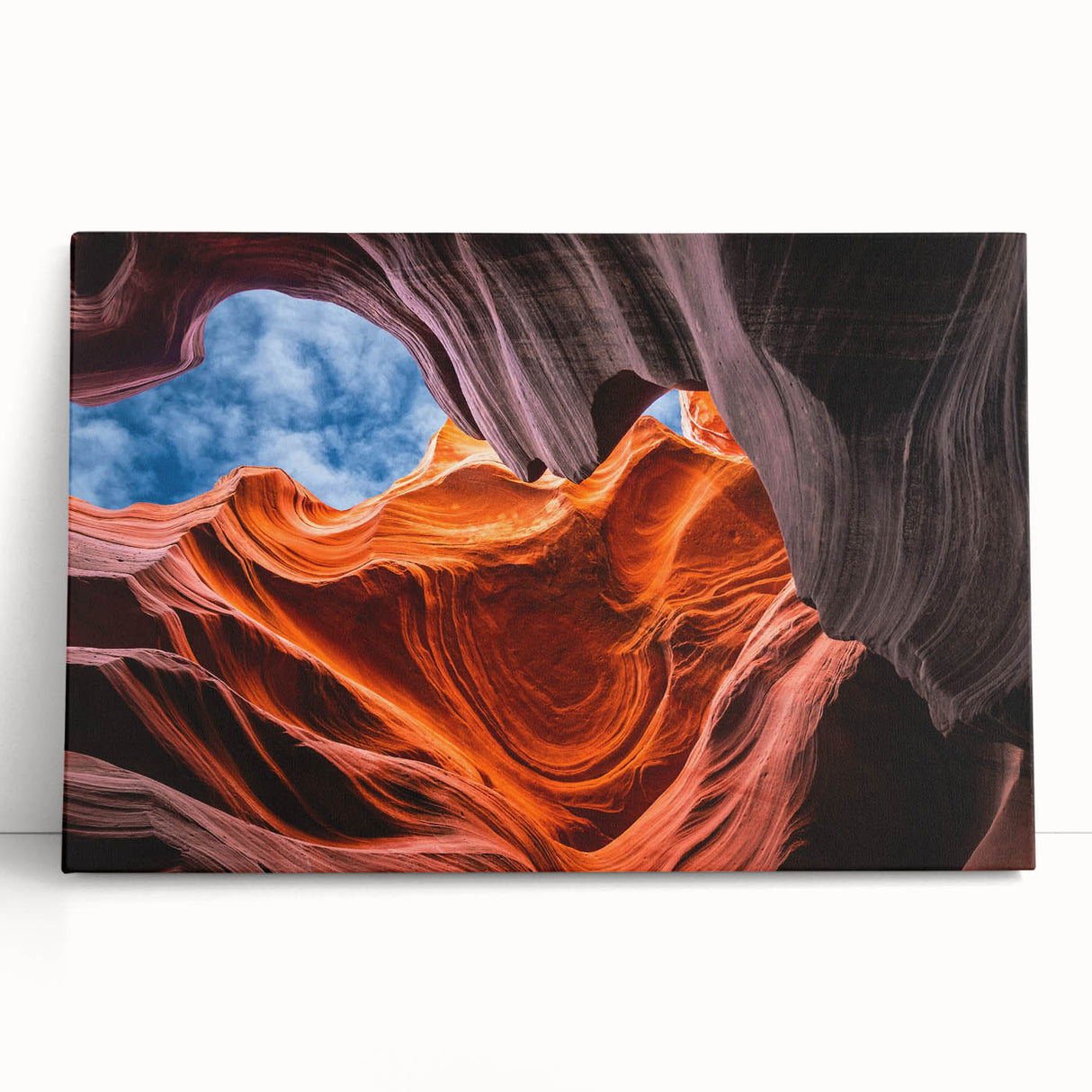 Black and white photograph of Antelope Canyon on a large stretched canvas, ideal for kitchen wall art or bedroom ambiance.