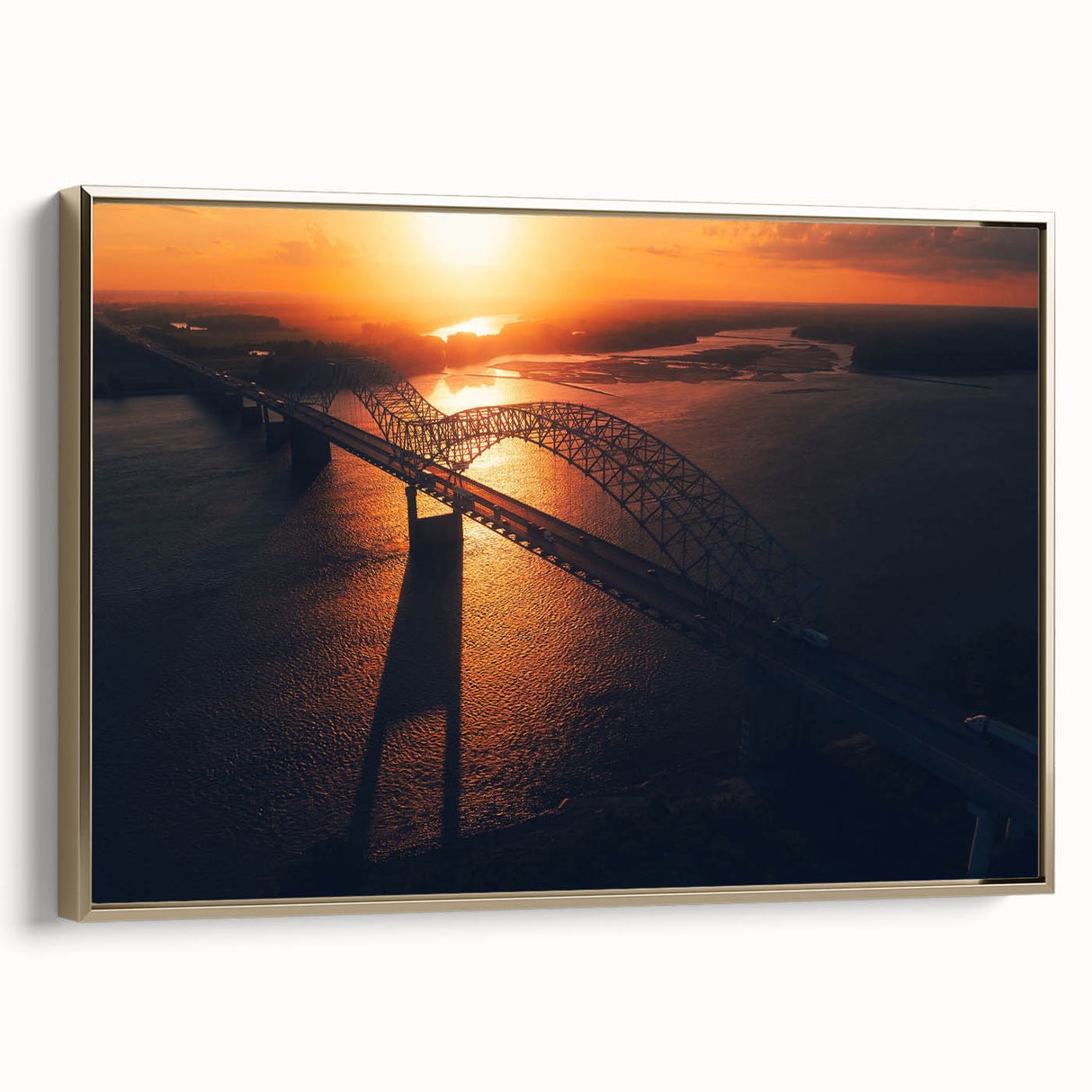 Framed canvas featuring a vintage-style landscape painting of Arkansas, with muted earth tones, ideal for bedroom wall art.