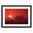 Abstract art print of Sacramento scenery in vibrant colors on a large textured canvas, ideal for living room decor.