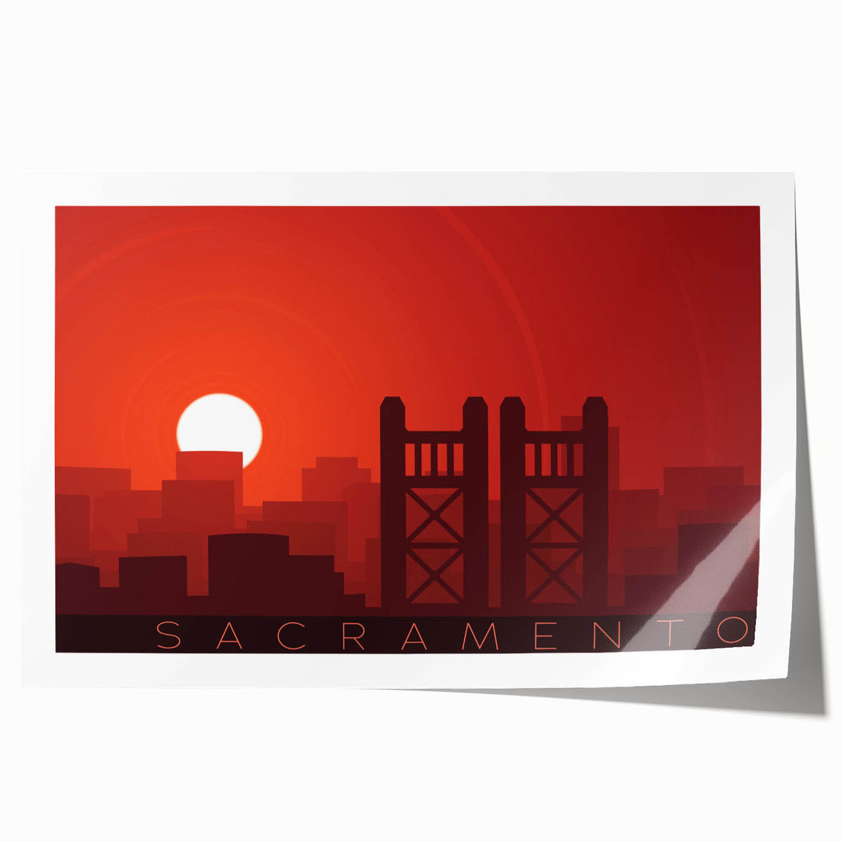Rolled print of Sacramento scenery with floral designs in soft pastel colors, ideal for art wall dining room.