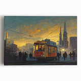 Black and white photo of San Francisco skyline on large stretched canvas, ideal for kitchen wall art.