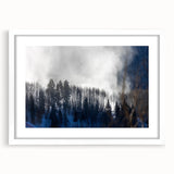 Abstract art print of Vail, Colorado scenery in muted earth tones on a framed white mat, ideal for dining room decor.