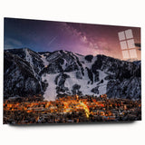Large abstract depiction of Aspen, Colorado in muted earth tones on acrylic glass, ideal for bedroom or dining room art.