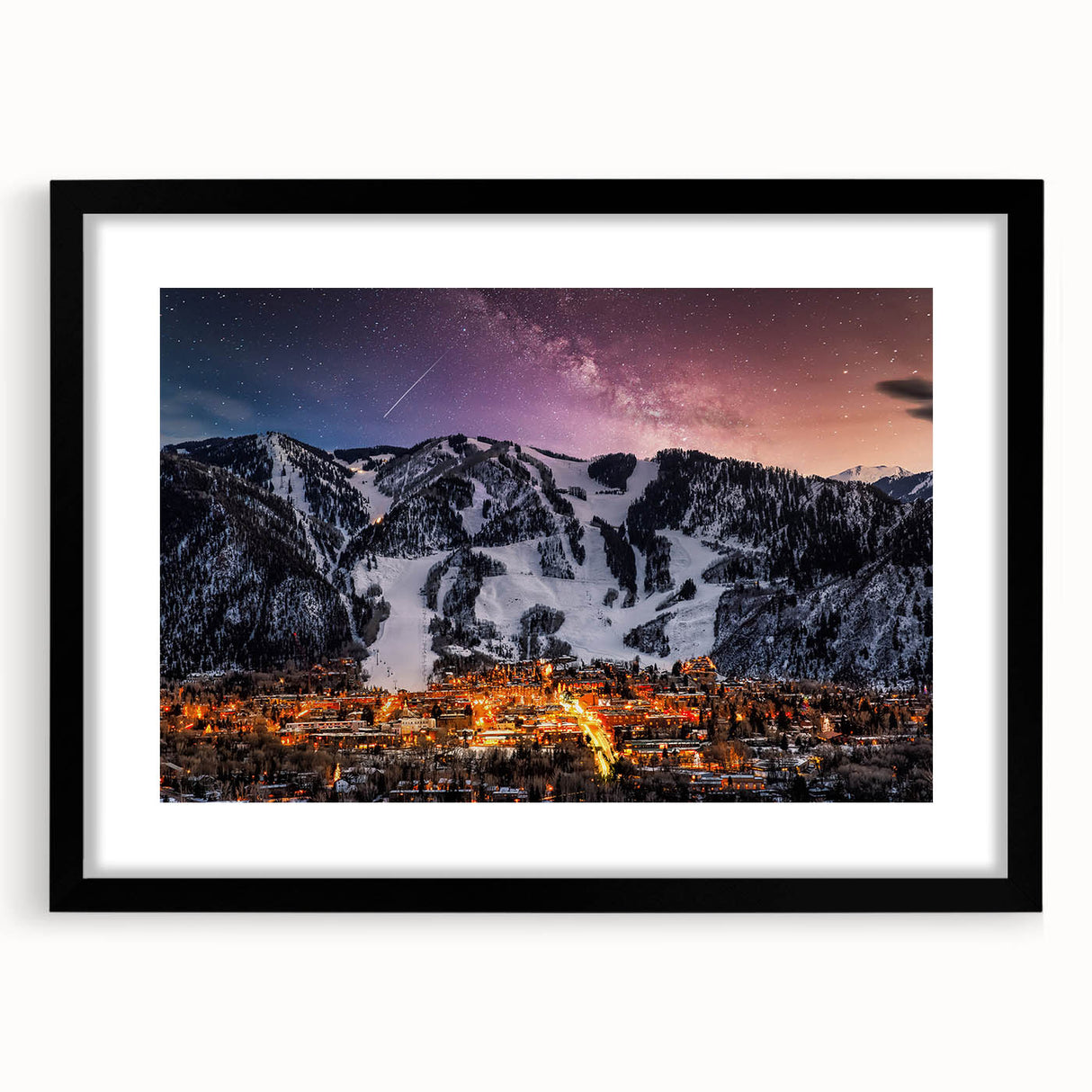 Extra large abstract art print of Colorado Aspen scenery in vibrant colors on textured canvas, framed in black.