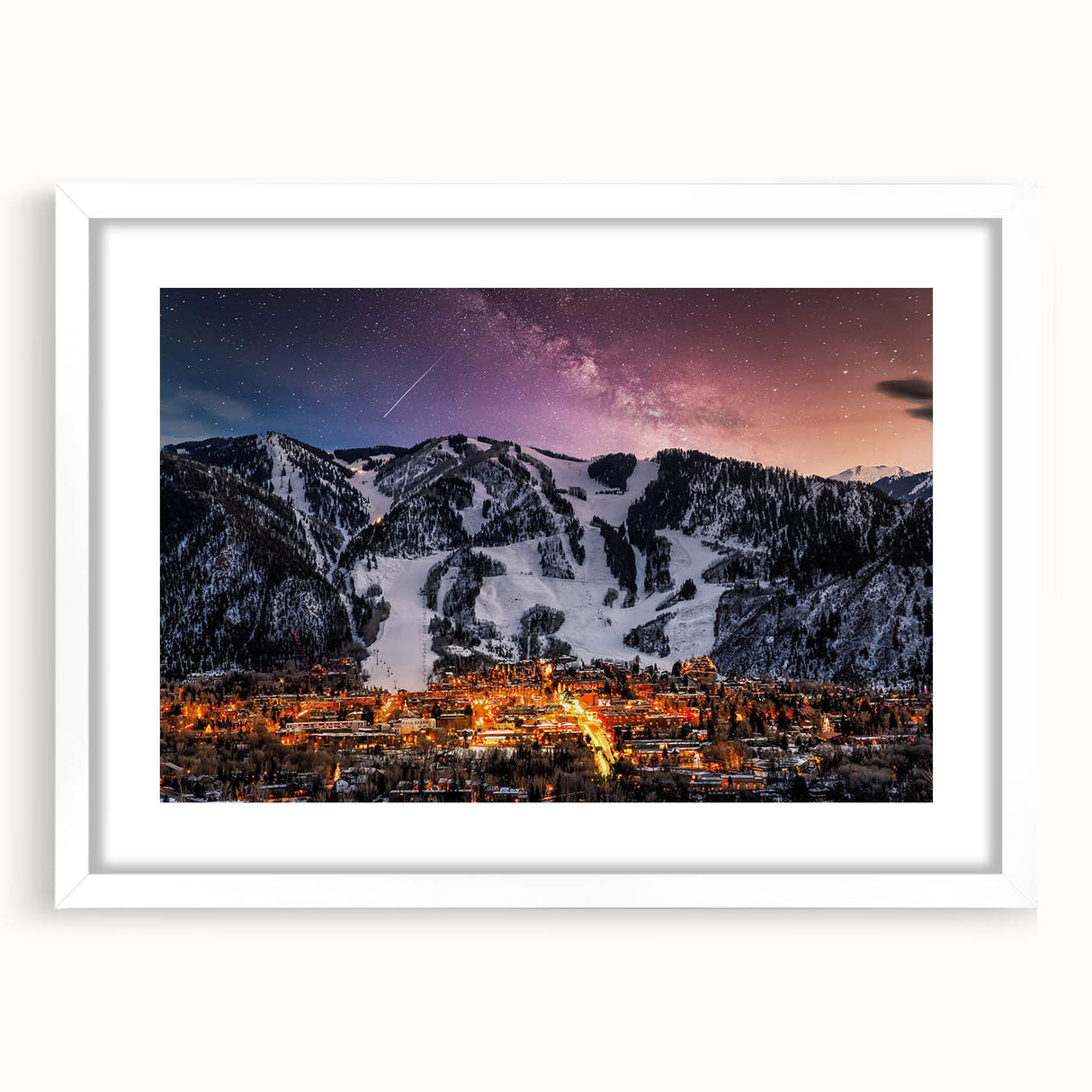 Abstract art print of Aspen trees in muted earth tones on a white framed canvas, suitable for dining room decor.