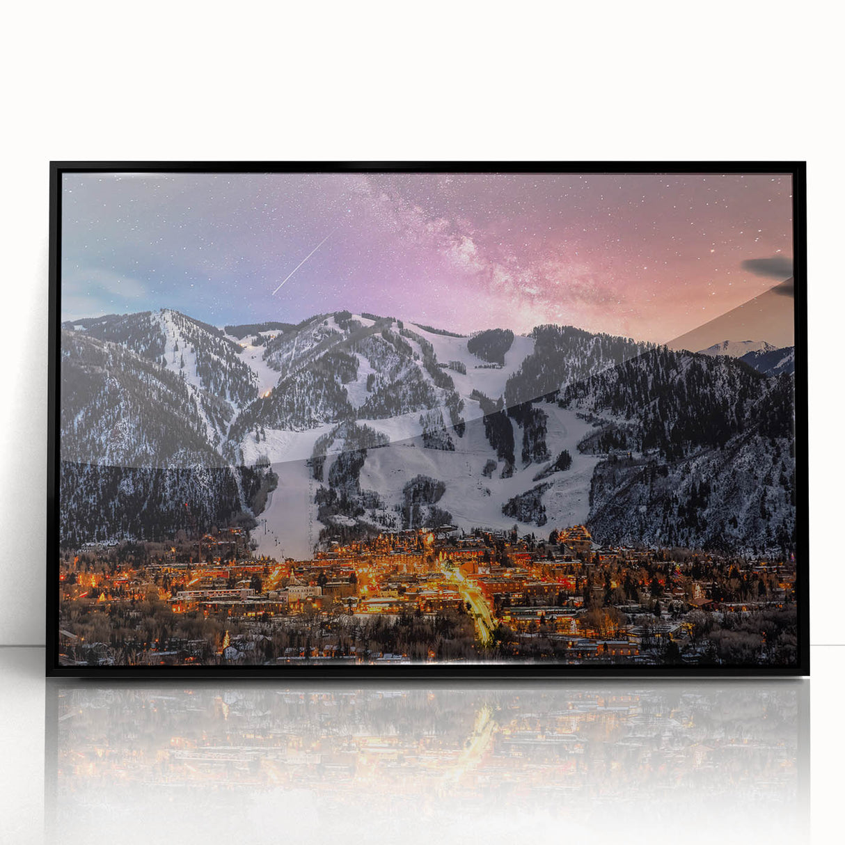 Large abstract wall art depicting Aspen, Colorado scenery in muted earth tones on a framed acrylic.