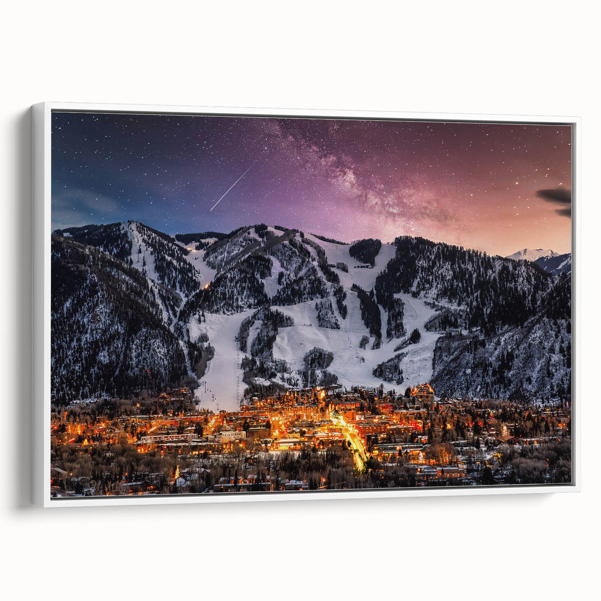Vintage poster art of Aspen, Colorado with colorful landscape on extra large framed canvas, suitable for living room decor.