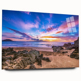 Large abstract wall art of Kauai, Hawaii scenery in vibrant green and blue tones on acrylic glass.
