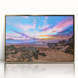 Large art print of Kauai, Hawaii scenery in muted earth tones on a gold-framed acrylic, ideal for modern art wall decor.