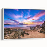Framed canvas of a vintage poster art depicting the scenic Kauai, Hawaii in vibrant colors, ideal for living room decor.
