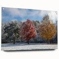 Acrylic print of a large abstract depiction of Iowa scenery in muted earth tones, ideal for bedroom or dining room decor.
