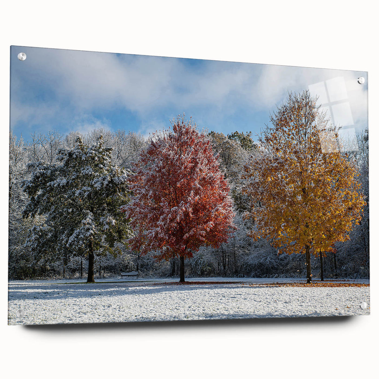 Acrylic print of a large abstract depiction of Iowa scenery in muted earth tones, ideal for bedroom or dining room decor.