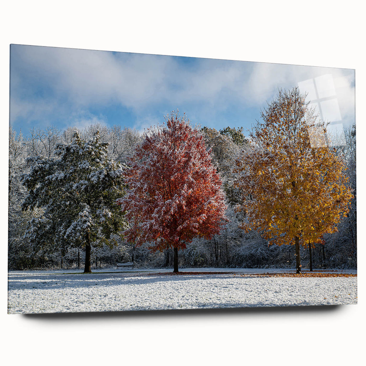 Large abstract wall art depicting Iowa scenery in muted earth tones on acrylic glass.