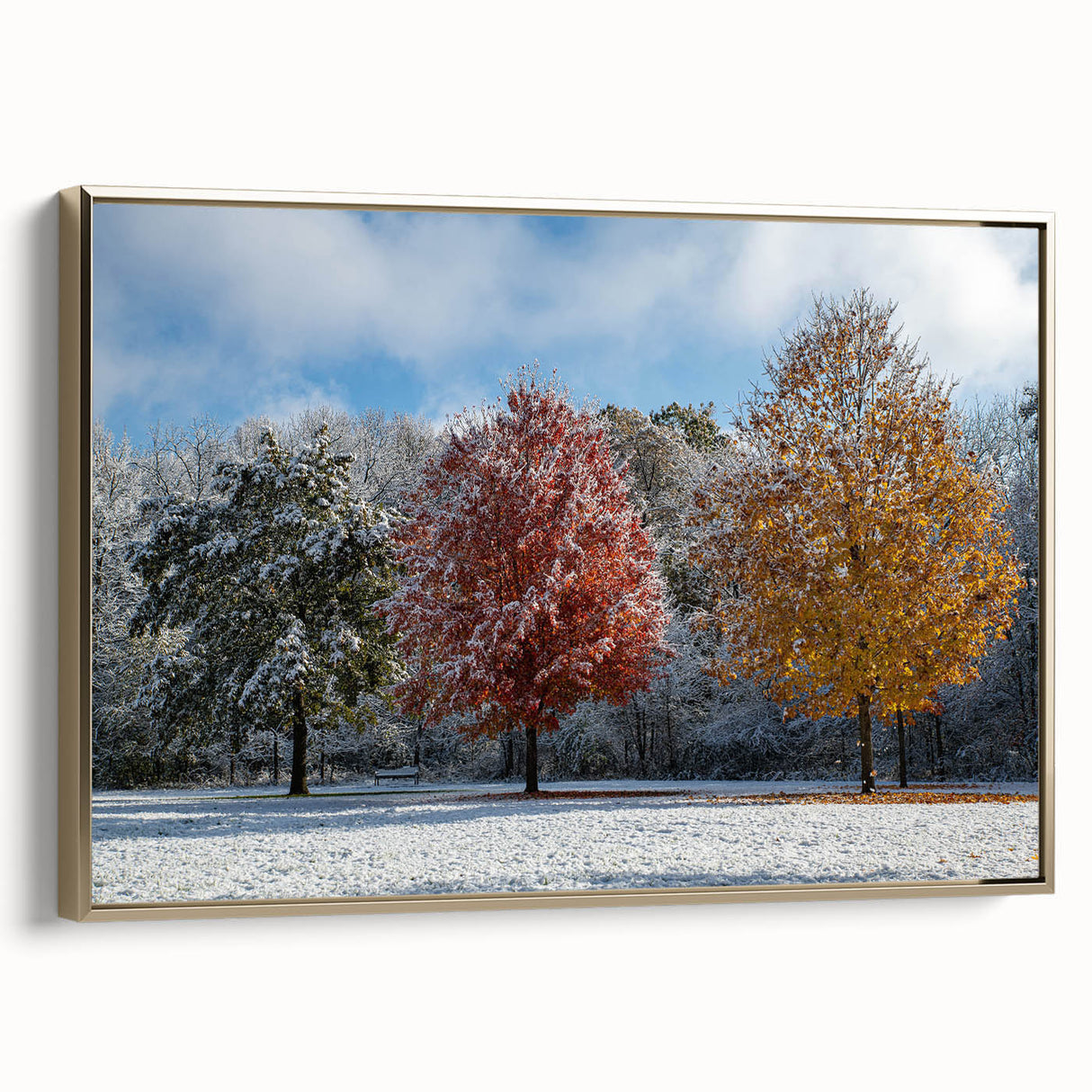 Framed canvas depicting a vintage-style Iowa landscape in black and gold tones, ideal for bedroom wall art.