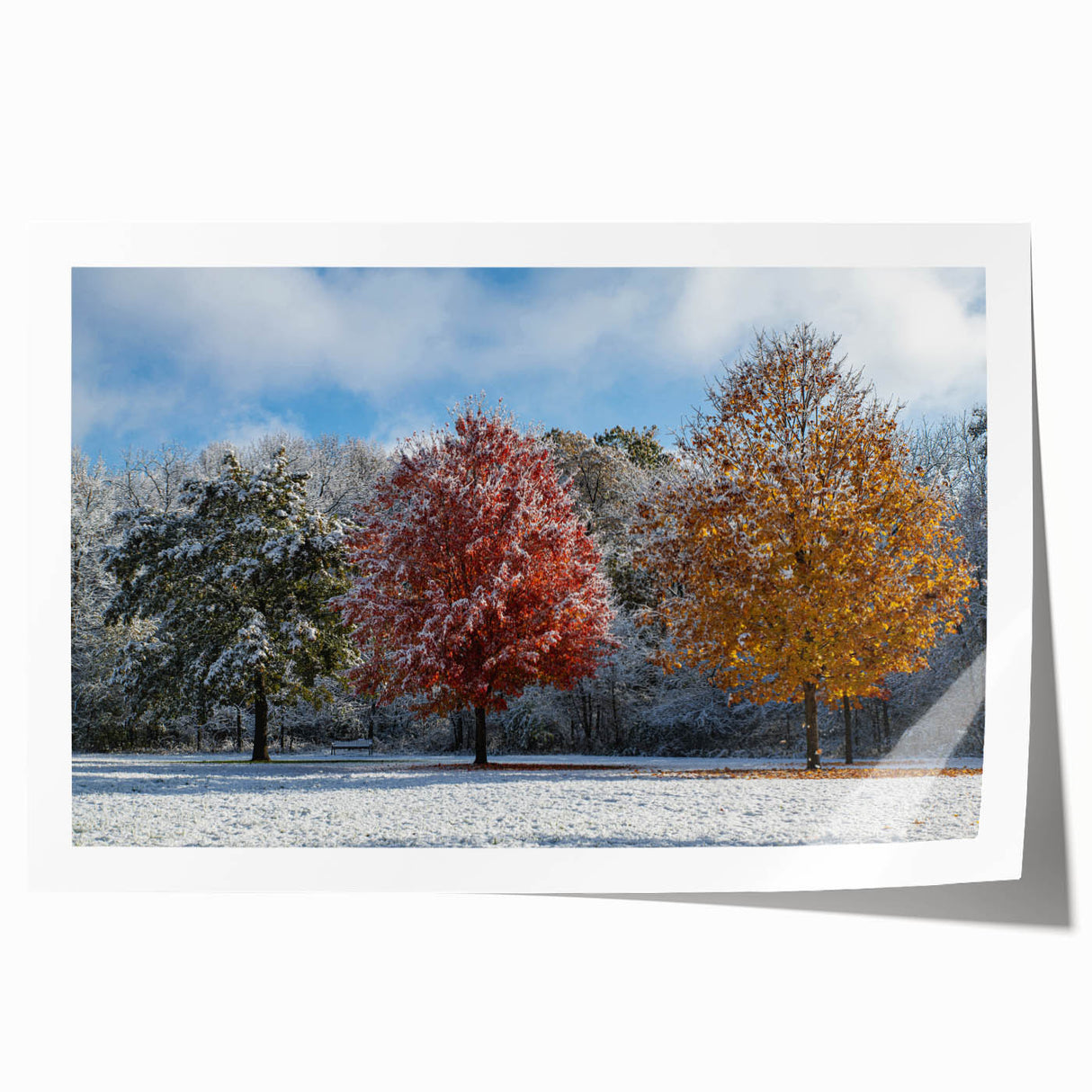 Rolled print of Iowa scenery with muted green and blue tones, ideal for art wall dining room.