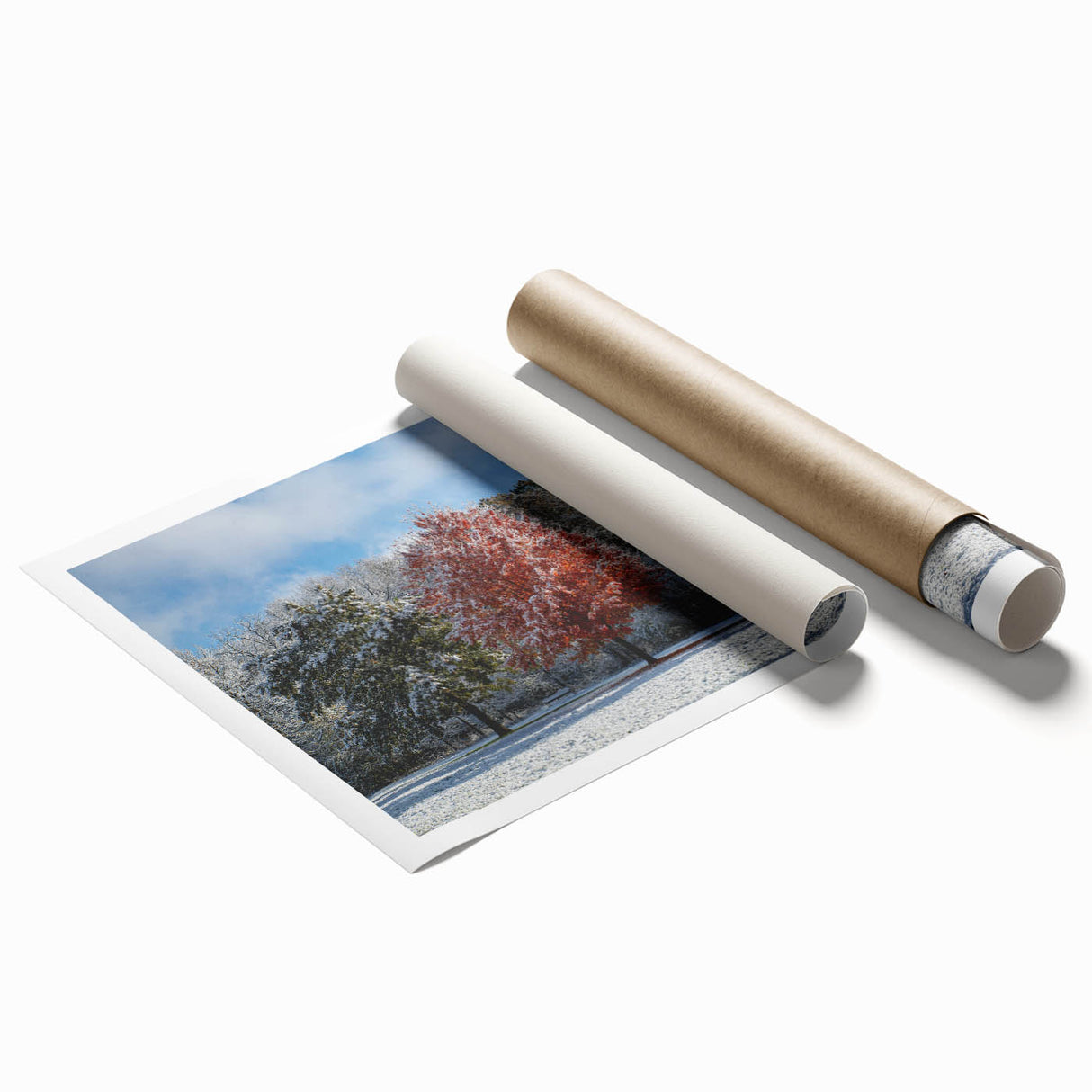 Extra large rolled print depicting a serene Iowa landscape with floral elements in soft, earthy tones.