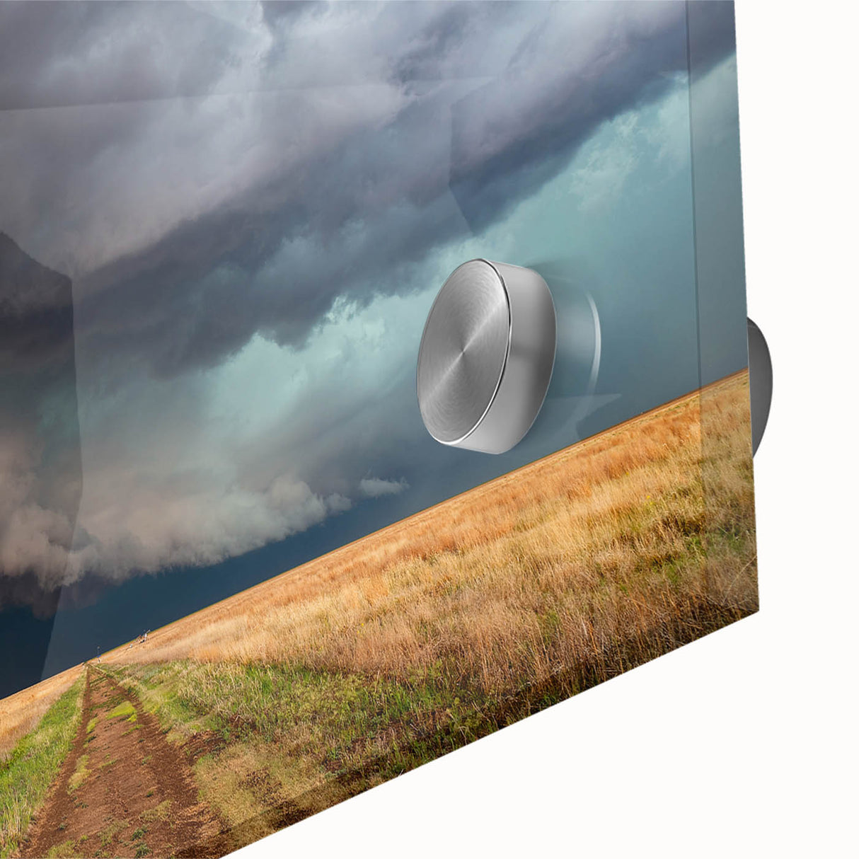Large abstract wall art depicting Kansas scenery in vibrant colors on acrylic glass, suitable for dining room ambiance.