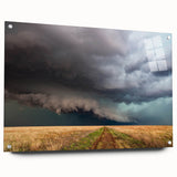 Acrylic glass print of a large abstract depiction of Kansas scenery in neutral and earth tones.