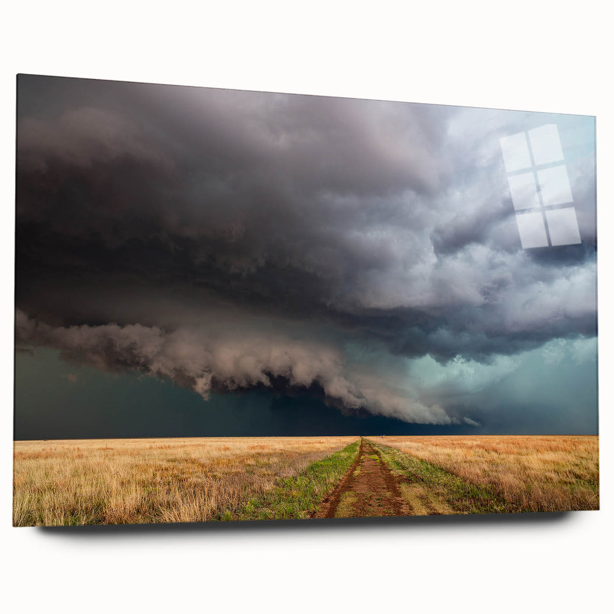 Large abstract wall art on acrylic glass depicting a vibrant Kansas scenery, ideal for bedroom or dining room decor.