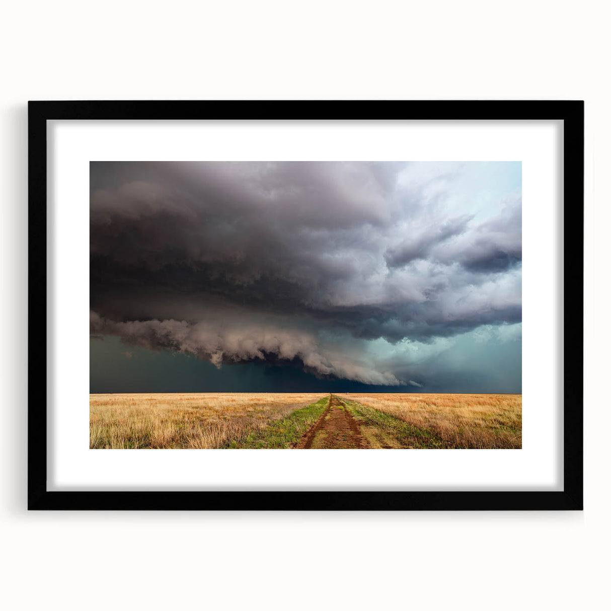 Extra large textured abstract art print of colorful Kansas scenery on a black framed canvas, ideal for living room decor.