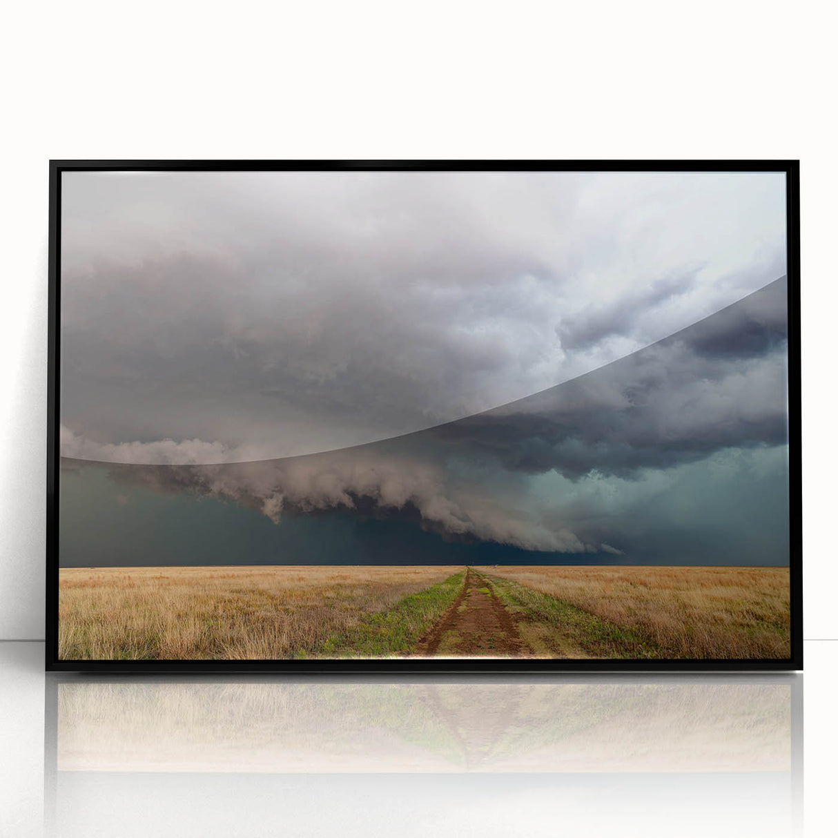 Large abstract wall art featuring swirling patterns in muted earth tones, framed in black acrylic.