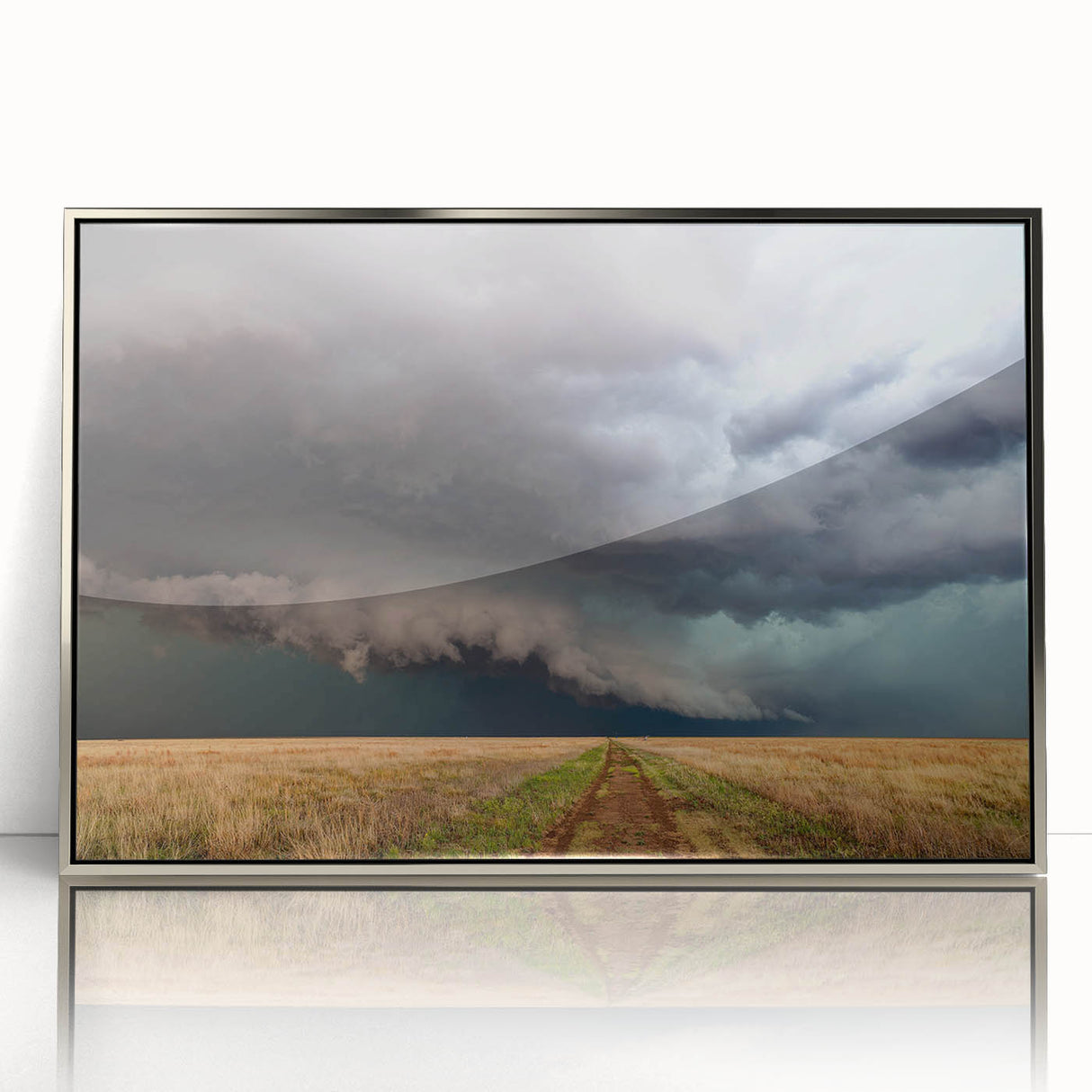 Mid-century modernist art depicting Kansas scenery in muted earth tones on a framed acrylic panel.