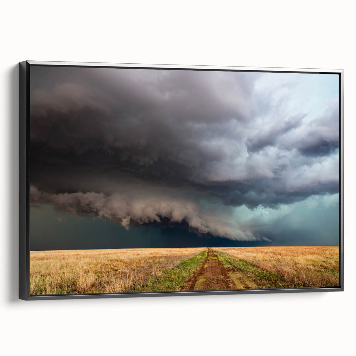 Black and white landscape art painting of Kansas scenery on framed canvas, suitable for bedroom wall decor.