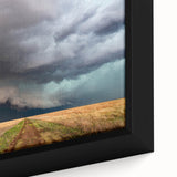 Textured black wall art depicting a colorful Kansas scenery on extra large framed canvas, ideal for living room decor.
