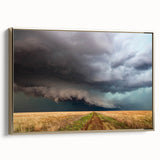 Framed canvas featuring a vintage-style landscape painting of Kansas, with muted gold and black tones.