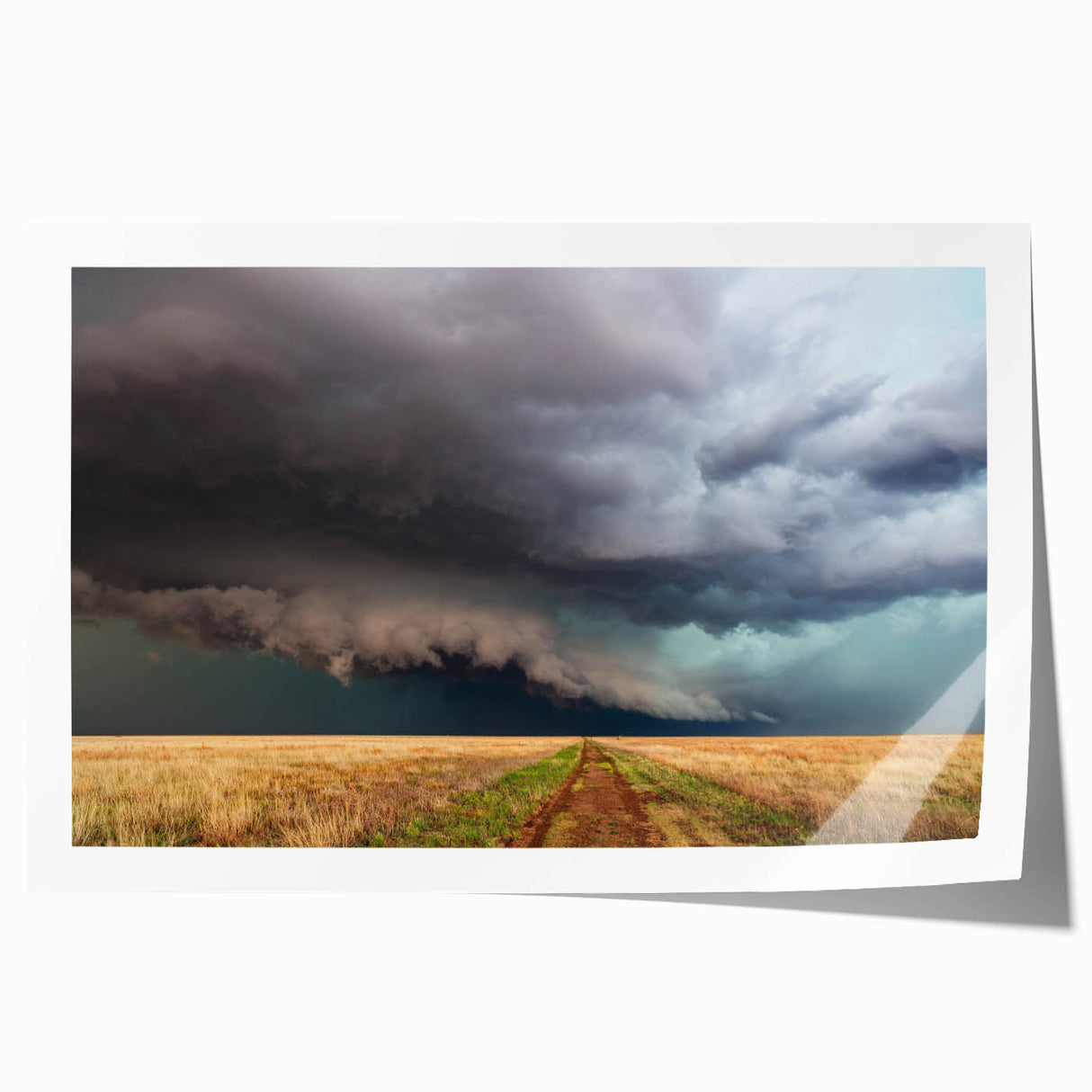Rolled print of a Kansas landscape featuring expansive floral fields under a clear sky, ideal for art wall dining room.