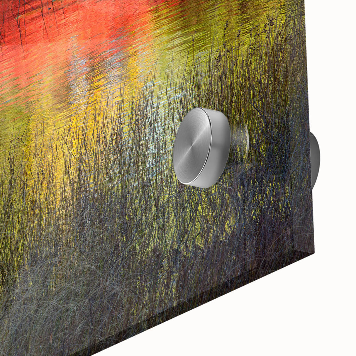 Large abstract depiction of Acadia in muted earth tones on acrylic glass.