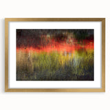 Extra large abstract art print of Acadia scenery, featuring textured blues and greens in a gold frame.