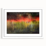 Abstract art print of Acadia, Maine, in muted earth tones on a white-framed mat, ideal for dining room decor.