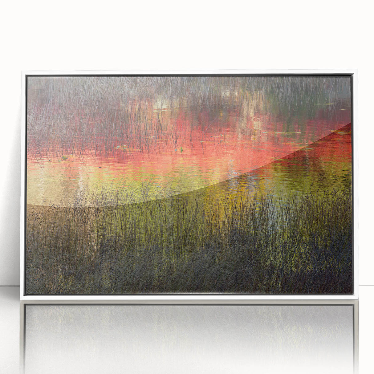 Acadia National Park scenery on white framed acrylic, featuring cool blue and green tones.