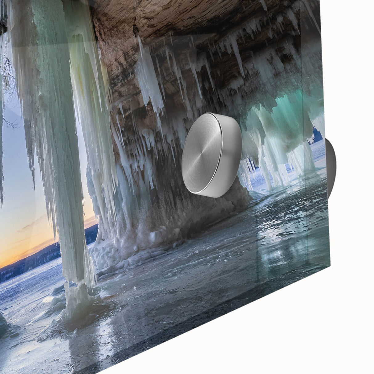 Large abstract wall art featuring a Michigan Upper Peninsula scene in muted earth tones on acrylic glass.